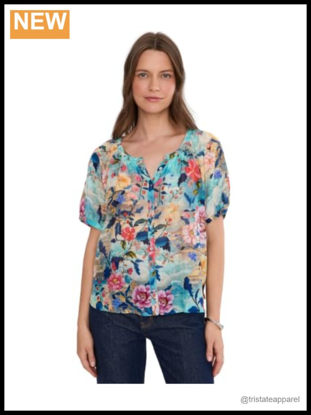 Women's Classic Fit Cotton Silk Floral Button-Down Shirt